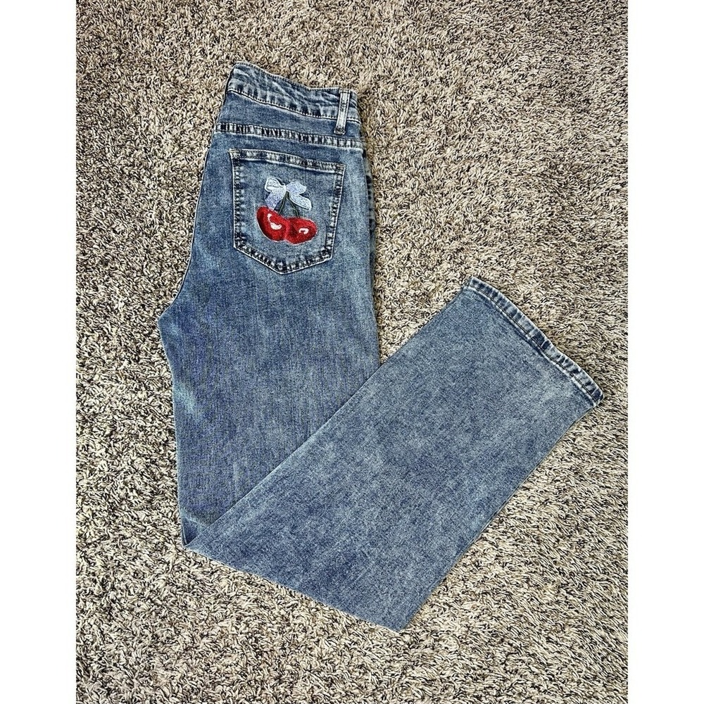 Your Cute Jeans Juniors Size 11 Straight Leg Denim Embroidered Cherry Pockets